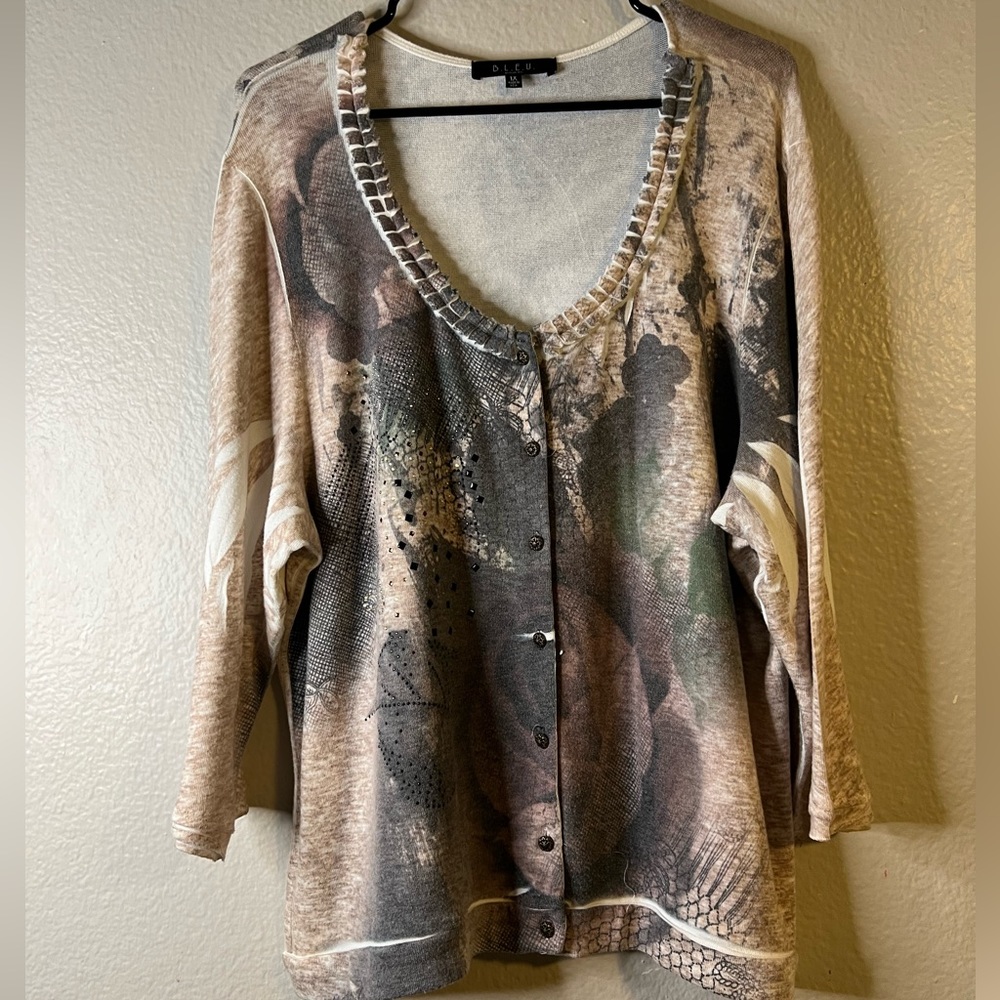 B.L.E.U. Women’s beautiful floral printed button front cardigan 1X